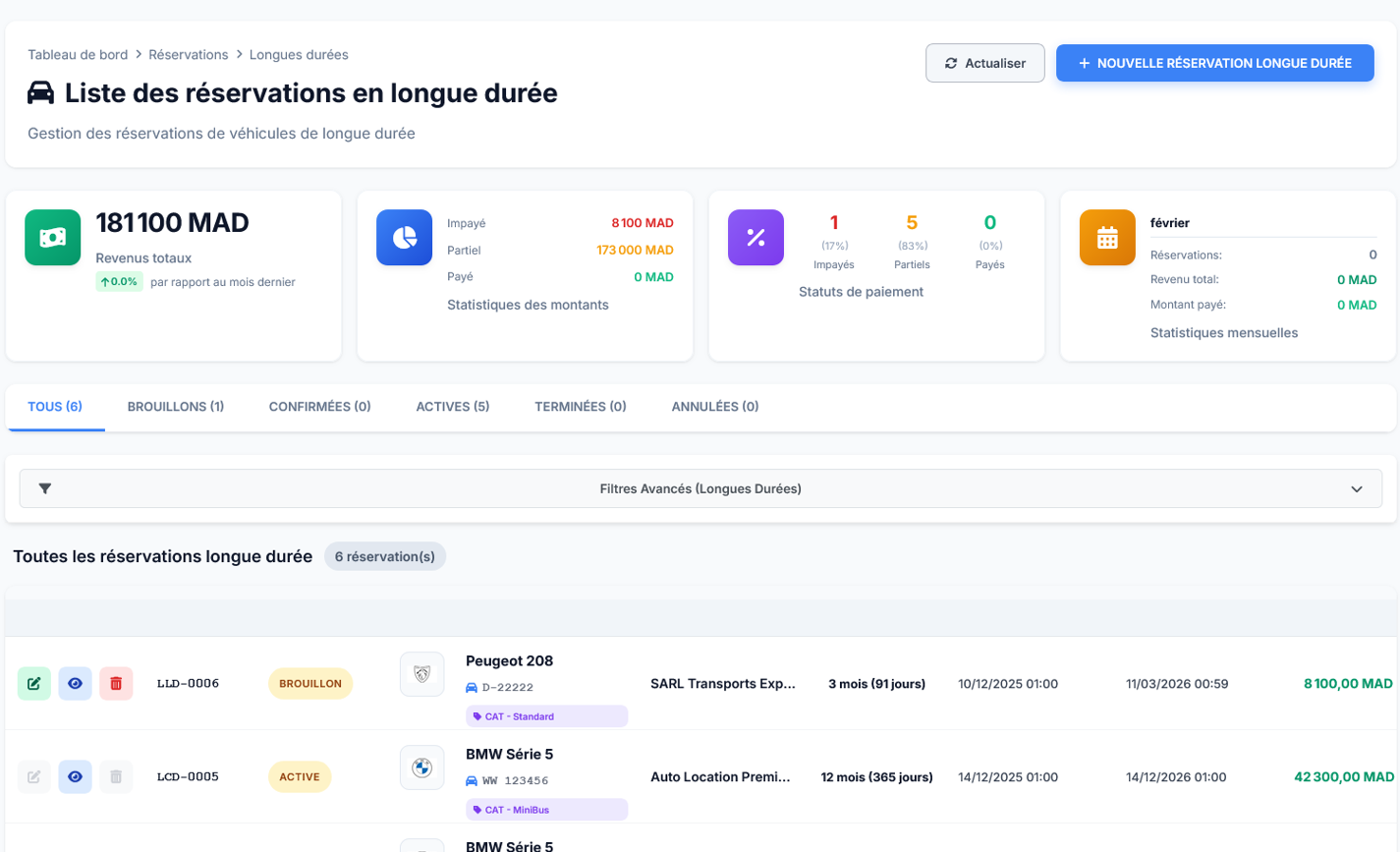 Réservations longue durée